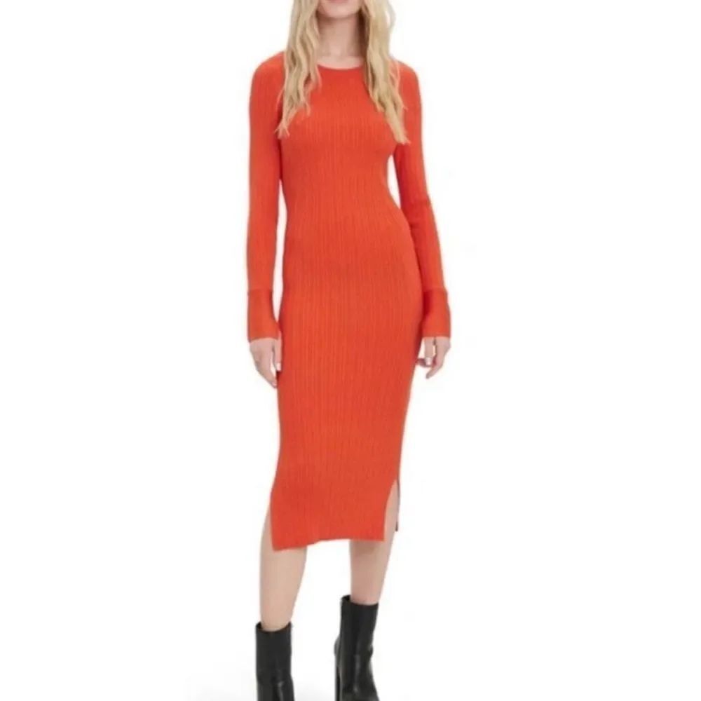 Vero Moda Glory Ribbed Long Sleeve Knit Calf Dress Orange Women's XL